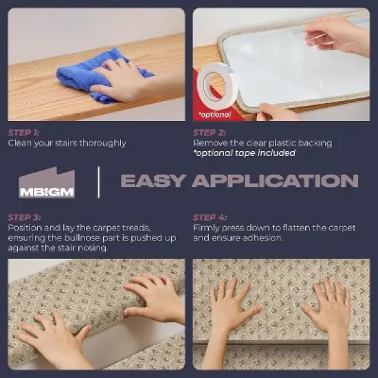 MBIGM Bullnose Carpet Stair Treads for Wooden Steps, Non-Slip Indoor Stair Runner w/ TPU Backing & Steel Reinforcement, Warm Ivory, Lattice 14 Pack image {3}