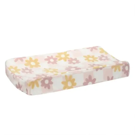 Lambs & Ivy Daisy Dreams Changing Pad Cover - Pink/White Checkered Soft Luxury image {1}