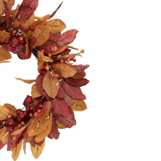 Northlight Berries with Leaves Artificial Fall Harvest Twig Wreath, 24-Inch, Unlit image {2}