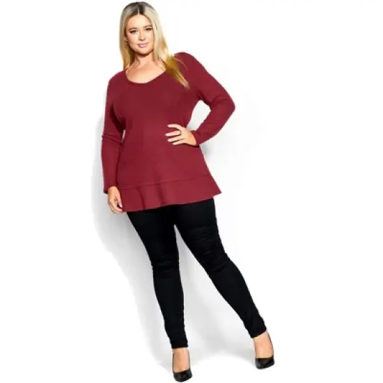 Women's Plus Size Waffle Ruffle Tunic - merlot | EVANS image {8}