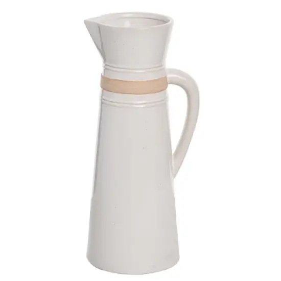 Transpac 13 Inch White Ceramic Everyday Common Ground Pitcher Dolomite Beverage Server image {4}