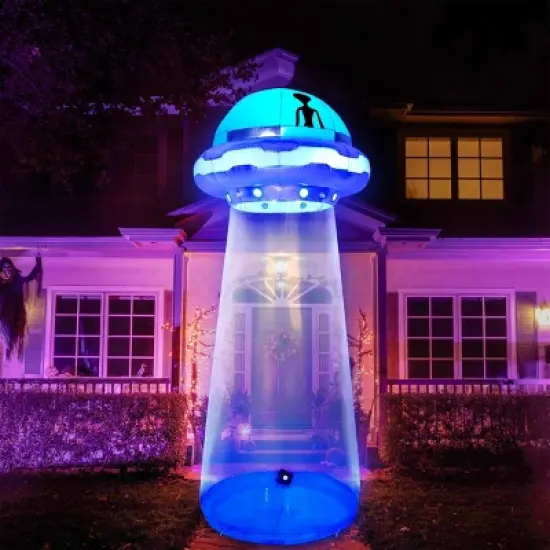 Joyfy 6/9/12 FT Tall Halloween Inflatable Outdoor Decoration, Inflatable Blue UFO with LEDs for Halloween Party Yard Garden Lawn Outside Decoration image {4}