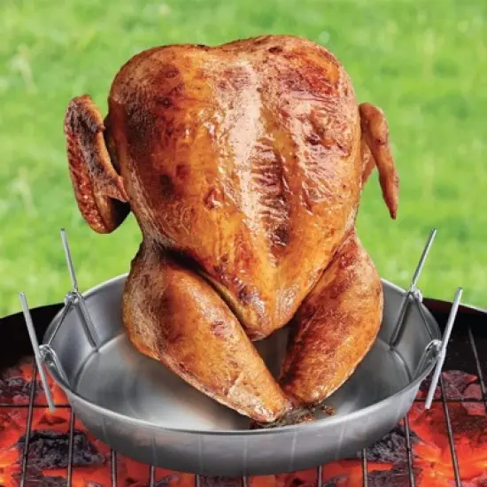 Camerons Deluxe Stainless Steel BBQ Beer Can Chicken Roaster w/Vegetable Clips - Barbecue Grill Poultry & Veggies Together on Poultry Holder image {4}