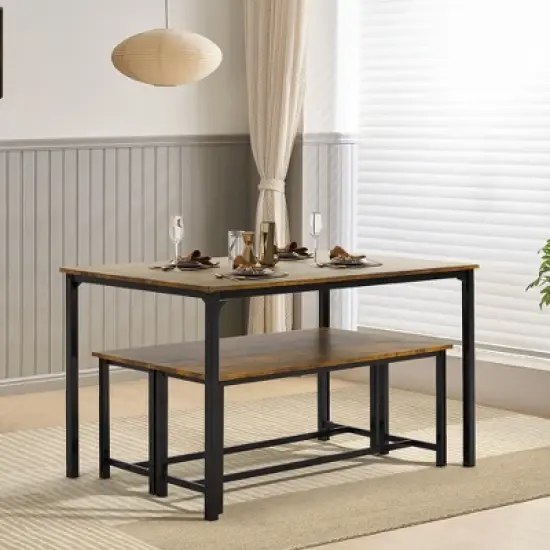 EROMMY Dining Set for 4-6, Extra-Long Table with 2 Benches image {2}