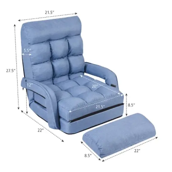 Costway Folding Floor Armchair w/6-position Adjustable Back & Lumbar Pillow Blue image {6}
