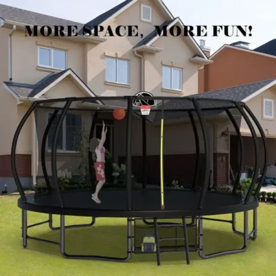 Aukfa 16FT Pumpkin Trampoline with Enclosure Net & Basketball Hoop,Outdoor Trampoline Set with Safety Net, Ladder, Balance Bar image {1}