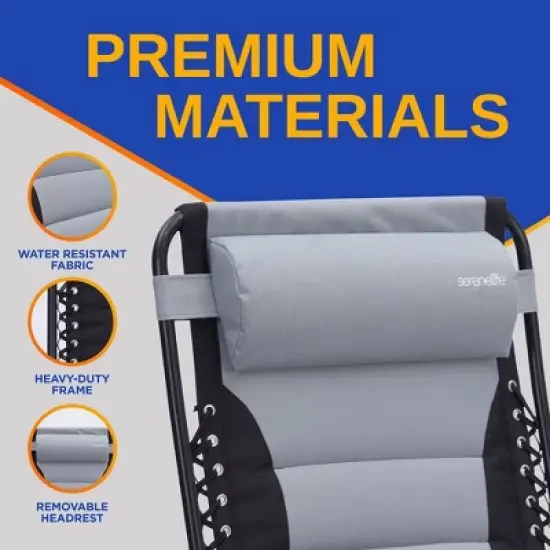 SereneLife One-Size Gray/Black Foldable Zero Gravity Lawn Chair with Adjustable Recliners, Removable Pillows, and Cup Holder Tables (SL1ZGRCP21) image {5}