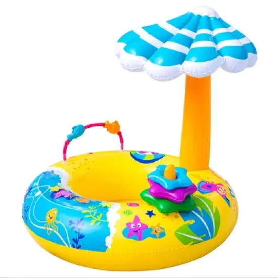 Banzai Discovery Splash Inflatable Infant Pool Float Seat with Umbrella and 3 Developmental Activities for Kids Ages 9 to 24 Months image {4}