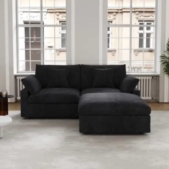 83" Cloud Couch Sectional for Living Room, Down Filled Modular Couch,L Shaped Sofas with Ottoman,Convertible Couch,Covers Washable&Replaceable image {2}