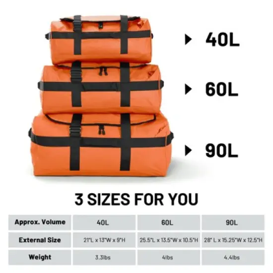 90L Water Resistant Backpack Duffle Heavy Duty Convertible Duffle Bag with Backpack Straps for Gym, Sports, Travel, Orange image {3}