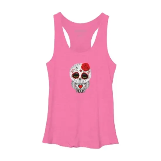 Women's Design By Humans Cute Red Day of the Dead Sugar Skull Owl By jeffbartels Racerback Tank Top image {3}