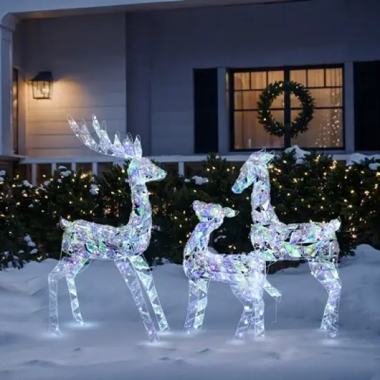 LuxenHome 3-Piece Multi-Color Snowflake Deer Family Outdoor Holiday Decoration with 460 Lights image {6}