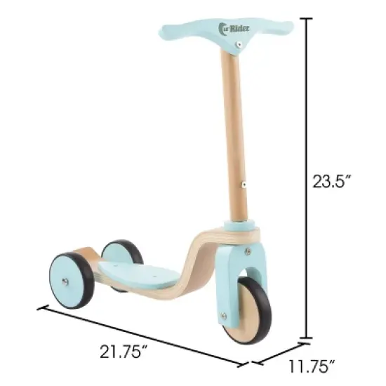 Toy Time Kids' Wooden 3-Wheel Scooter with Push Steering Handlebar - Turquoise image {4}