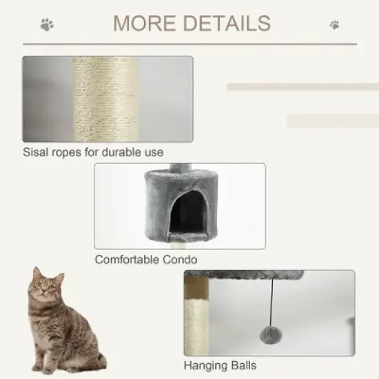Multipet 85.5" Cat Tree Height Adjustable Condo with Scratching Post, Hanging Balls, Rest Post image {4}