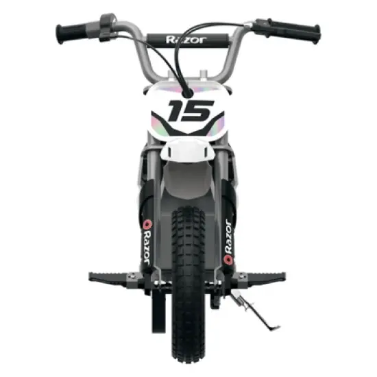 Razor MX400 Dirt Rocket 24V Electric Toy Motocross Motorcycle Dirt Bike with Hand-Operated Brakes and Retractable Kickstand, White image {2}