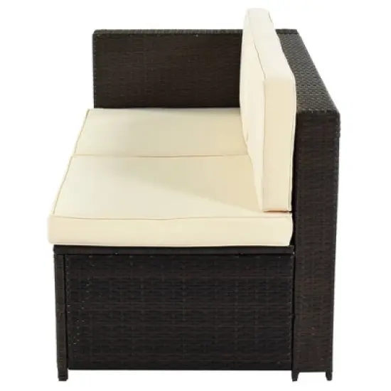 9pc Wicker Patio Sectional Seating Set with Cushions - Beige - GODEER image {13}