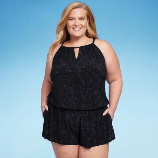 Women's UPF 50 High Neck Swim Romper with Pockets One Piece Swimsuit - Aqua Green&reg; image {9}