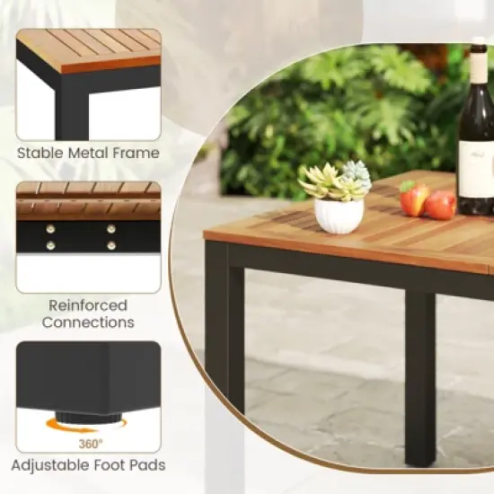 Tangkula 9-Piece Outdoor Patio Furniture w/ Large Wooden Tabletop & Umbrella Hole image {6}