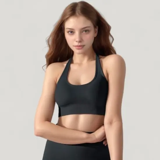 Anna-Kaci Active Women's Seamless Halter Neck Athletic Crop Top with Ribbed Detailing image {6}