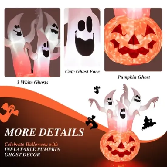 Costway 6 FT Inflatable Halloween Tree White Ghosts with Pumpkin Decor w/ Rotating Lamp image {1}