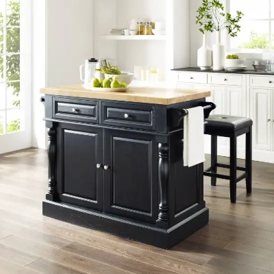 Oxford Kitchen Island with Square Seat Stools Black - Crosley image {1}