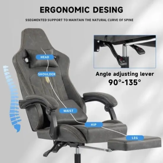 Bosmiller Gaming Chair, Video Game Chair with Massage Lumbar Support and Footrest, Comfortable Ergonomic Computer Chair image {5}