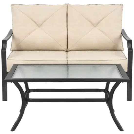 Tangkula 2PCS Patio Loveseat & Coffee Table Set Outdoor Cushioned Sofa for Garden Backyard image {5}