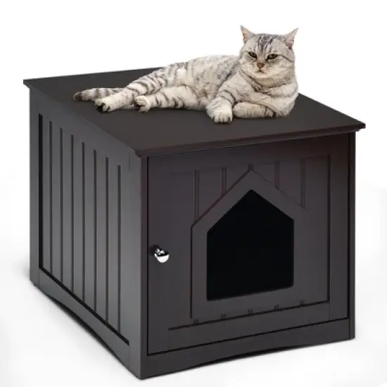 Costway Weatherproof Multi-function Pet Cat House Sidetable Nightstand image {8}