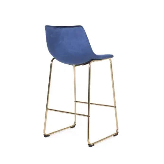 Cedric Modern Glam Velvet Counter Height Barstool Blue/Gold - Christopher Knight Home image {3}