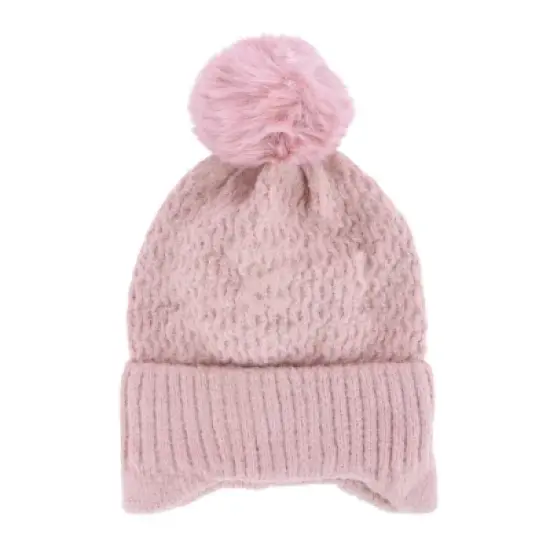 CTM Women's Solid Knit Winter Beanie with Earflaps and Pom image {6}