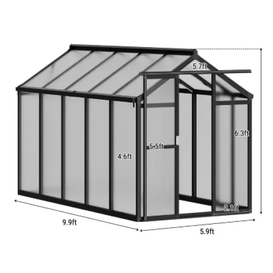 GustoWave  Walk-In Polycarbonate Greenhouse with Aluminum Frame, Black. image {1}
