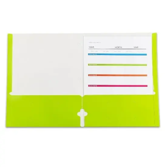 C-Line&reg; 2-Pocket Laminated Paper Portfolios with 3-Hole Punch, Lime Green, Box of 25 image {1}