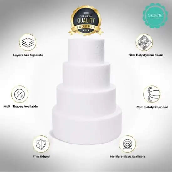 O'Creme Round Cake Dummy for Display Decorating, Styrene 3" High image {2}