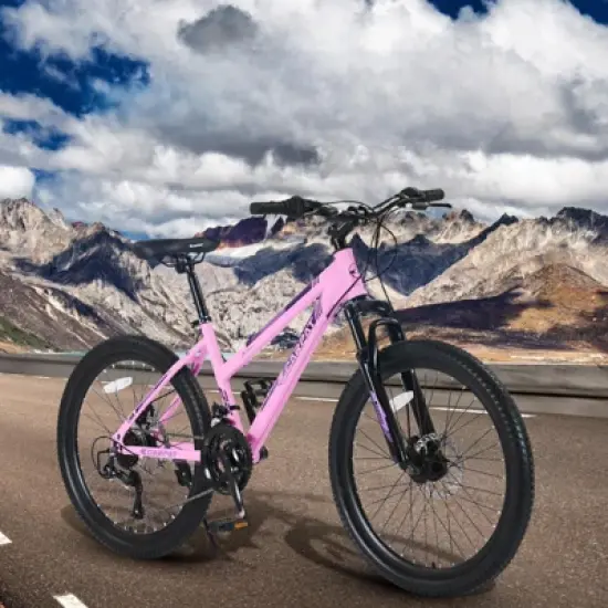DSVIMOY Mountain Bike for Teenagers Girls Women, 21 Speeds with Dual Disc Brakes and 100mm Front Suspension, Pink, 66*24.8*35 image {4}