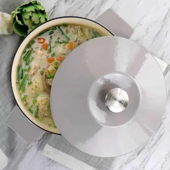 Gibson Enameled Cast Iron 5 Quart  Embossed Stripe Dutch Oven with Lid in Warm Grey image {6}