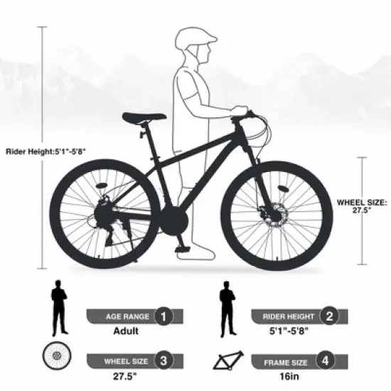YONWAY 27.5 Inch Wheels 21 Speed Mountain Bike, Front Suspension, Aluminum Alloy Frame for Men, Women, Boys and Girls image {2}