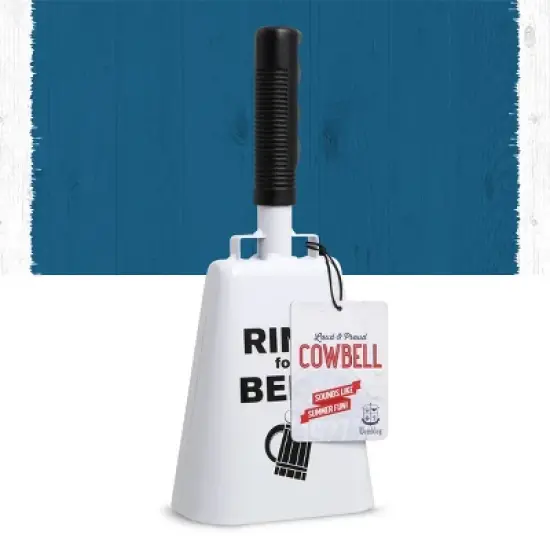 Father's Day 'Ring for Beer' Cowbell with Sentiment: Hammer + Axe Funny Noisemaker Beer Gift, White, All Ages image {3}