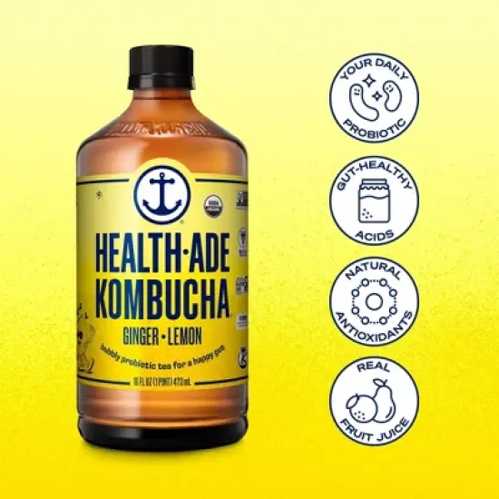 Health Ade Organic Vegan Ginger Lemon Kombucha - 16 fl oz image {3}