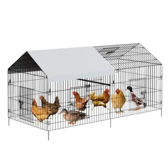 GustoWave Metal Chicken Coop, 130"&times;40" Chicken Run with Waterproof Cover, Portable Poultry Cage Walk in Hen House Outdoor Animal Enclosure image {9}