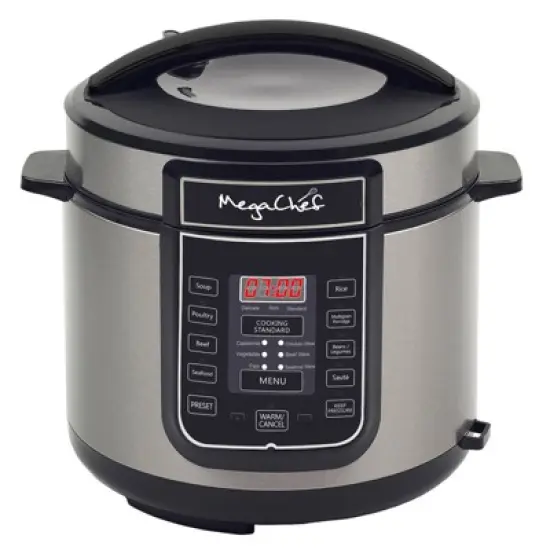 MegaChef 6 Quart Digital Pressure Cooker: Stainless Steel, Locking Lid, Dishwasher-Safe, 1000W, Silver image {5}