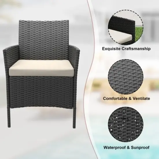 homfan 3 Piece Outdoor Patio Furniture Set, Wicker Bistro Table and Chairs Set, Patio Conversation Sets for Garden Front Porch Backyard Poolside Deck image {4}