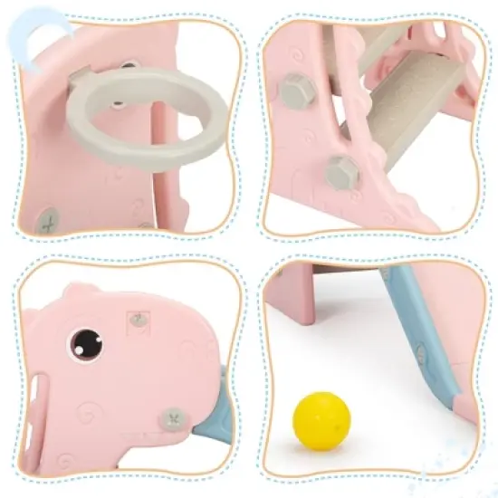 INFURNIC Baby Activity Gyms Adorable Dinosaur Kids Slide, Freestanding with Basketball Hoop, PP and PE Materials, Multicolored, 26.77"*5.91"*15.35" image {1}