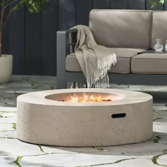 Outdoor 50,000 BTU Round MgO Concrete Propane Fire Pit, Light Grey (Tank Cover not Included) image {14}