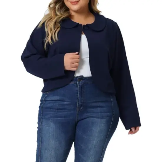 Agnes Orinda Women's Plus Size Business Office Long Sleeve Peter Pan Crop Cardigans image {5}