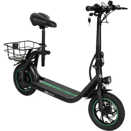 GoPowerBike GoFlow Electric Scooter with Seat | Comfortable Seat, Rear Basket, and Throttle Control | 16 mph Top Speed | 12 mile Range image {10}