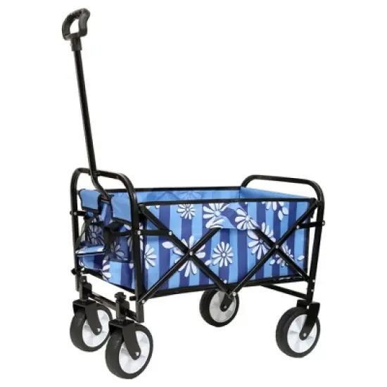 SKRAN Collapsible Foldable Beach Wagon with strapping system,Utility Wagon Grocery Cart Camping Shopping Sports Gardening Fishing Supports 225lbs,Blue image {12}