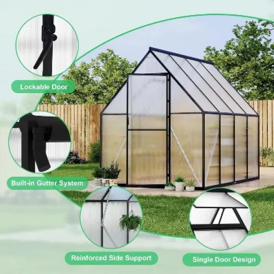 Aluminum-Framed Greenhouse, Heavy Duty Polycarbonate Greenhouse with Quick Setup Structure and Roof Vent, Enhanced Aluminum GreenhouseKit for Outdoor image {4}