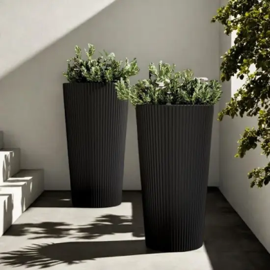 NAYSAYE Planter 2PCS Tall Indoor and Outdoor Planter Pot Large Flower Cone Striped Plastic Flower Pot for Home Garden Patio image {5}