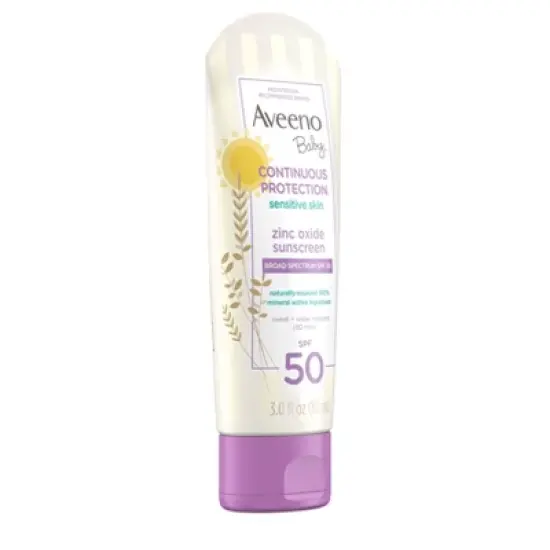 Aveeno Baby Continuous Protection Sensitive Skin Lotion Zinc Oxide Sunscreen, Broad Spectrum SPF 50 - 3 fl oz image {2}