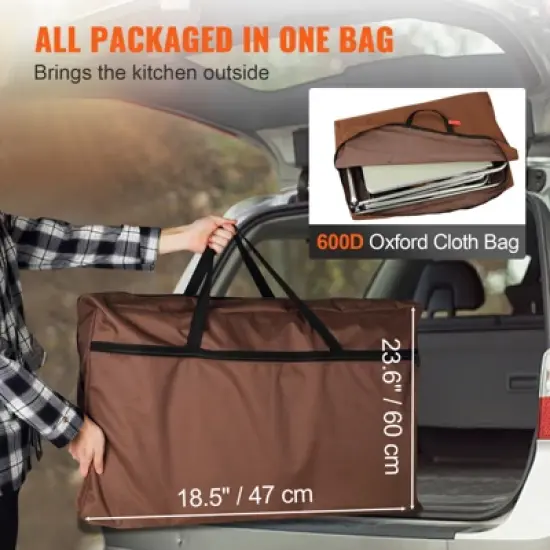 VEVOR Camping Kitchen Table, Folding Outdoor Cooking Table with Storage Carrying Bag, Aluminum Cook Station 3 Cupboard & Detachable Windscreen image {6}